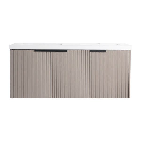 English Elm 48" Modern Wall-Mounted Bathroom Vanity With Double Sink, Soft-Close Doors & Stylish Wavy Panels W999S00353