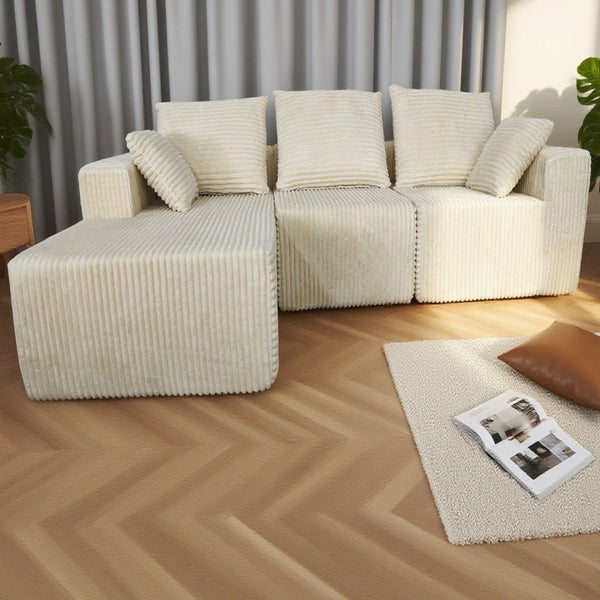 English Elm Corner Modular Sectional Sofa with Plush Fabric Converts to Loveseat or Guest Bed Beige W3064S00001