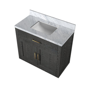 English Elm Black Oak Single Bath Vanity With Carrara Marble Top - Elegant Design, Solid Wood, Fully Assembled B2731P260808