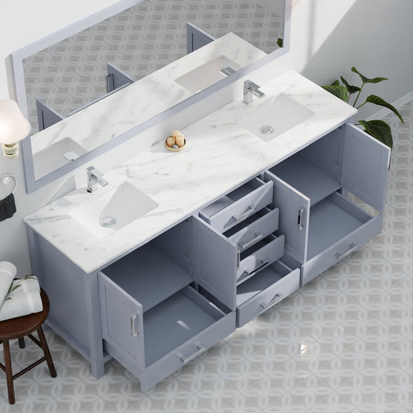 English Elm Dark Grey Double Bath Vanity 84" W With Durable Carrara Marble Top & Ample Storage Solutions B2731P258972