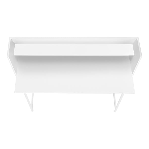 English Elm Computer Desk For Home Office - Modern White Laminate Design With Open Storage Shelves & Metal Frame B2710P219831