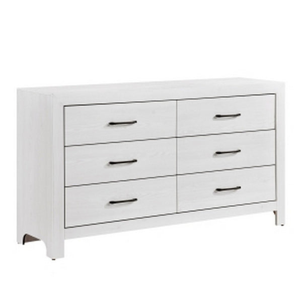 English Elm Eby Six Drawer Wide Dresser White Finish Black Nickel Hardware Bedroom Storage B056P416879