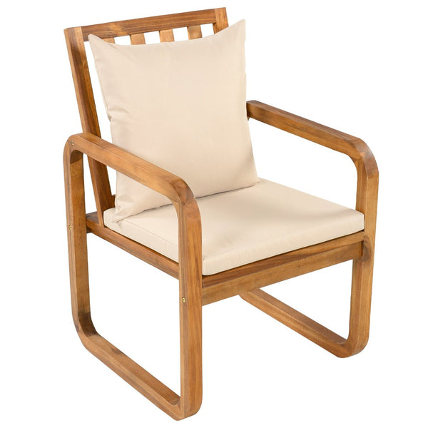 English Elm Outdoor Acacia Wood Dining Set Seats Six with Cushioned Armrest Chairs for Patio Natural Wood+Brown N719Z000200D