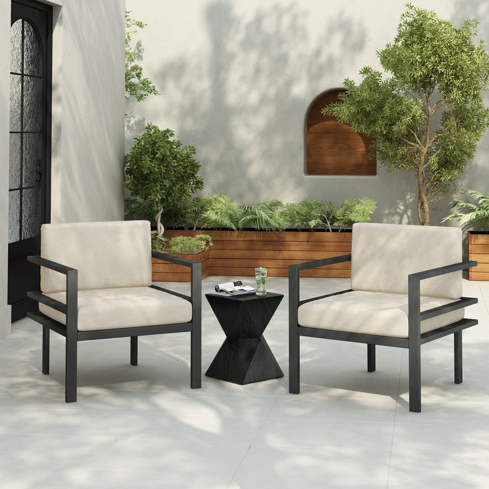 English Elm Christopher Knight Home® - 3 Piece Modern Outdoor Seating Set with Aluminum Frame, Weatherproof Cushions, Sleek Side Table, Beige/Grey N767P237029B002_N767P192080B