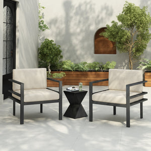 English Elm Christopher Knight Home® - 3 Piece Modern Outdoor Seating Set with Aluminum Frame, Weatherproof Cushions, Sleek Side Table, Beige/Grey N767P237029B002_N767P192080B
