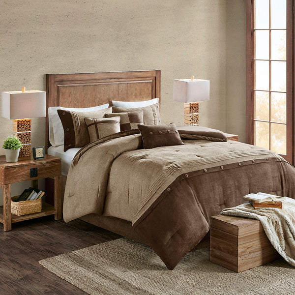 JLA Home Madison Park - 7 Piece Faux Suede Comforter Set with Rustic Lodge Texture, 7-Piece Plush Microsuede Bedding Ensemble MP10-905