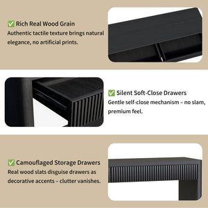 English Elm 60" Modern 2-Drawer Fluted Console Table with Real Wood Veneer, Slim Profile, Sturdy 80lb Capacity, Versatile Entryway Organizer Black W1435P337642