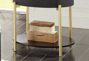 English Elm Gorgeous Mid-Century Glam Coffee Table with White Faux Marble Top, Gold Frame, Concealed Drawer Black + Dark Walnut 27 L x 27 W x 12 H B011P184955