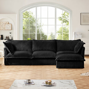 English Elm L-Shaped Slipcovered Sectional Sofa - Modern Black Corduroy Couch With Convertible Ottoman & Pillows W3041S00097