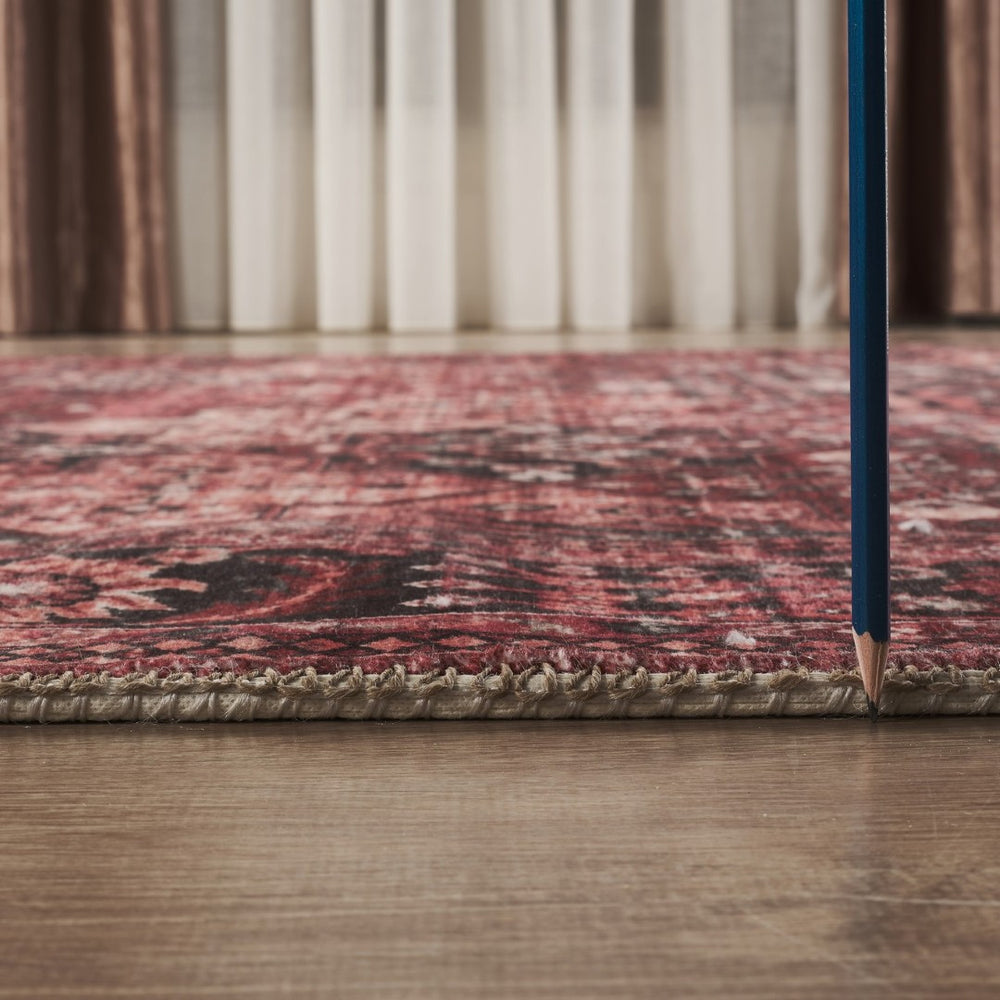 English Elm Majestic Red Medallion Area Rug Handmade Persian Style Polyester Pile for Living Room B186P428889
