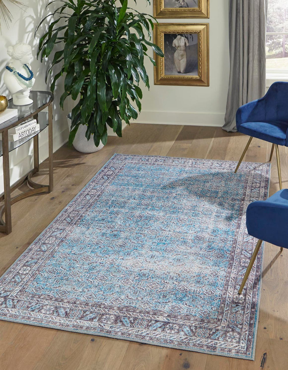 Unique Loom Timeless Matthew Machine Made Overdyed Rug Blue, Black/Ivory 8' 4" x 12' 2"