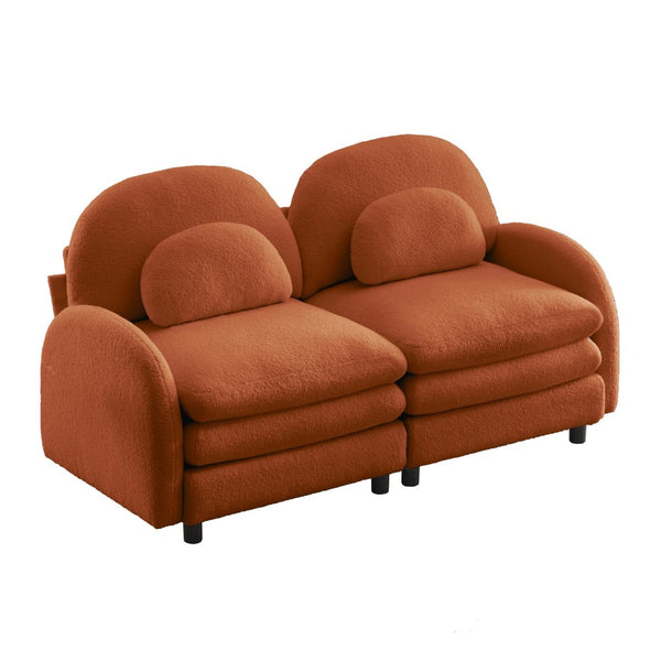 English Elm Teddy Fleece Curved Loveseat Modular Two Seater Sofa with Cloud Soft Double Layer Cushions Orange W5656S00091