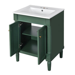 English Elm 24'' Modern Bathroom Vanity with Ceramic Basin, Solid Wood Frame, Soft-Close Doors, Ample Storage Green N710P190503F