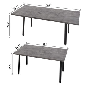 English Elm 55.12-70.87" Expandable Square Dining Set Seats Six with Cushioned Faux Leather Chairs Grey+White W2189S00907