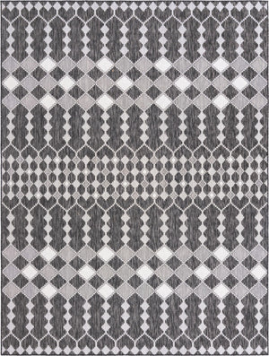 Unique Loom Outdoor Trellis Traliccio Machine Made Trellis Rug Charcoal, Ivory/Gray 9' 0" x 12' 2"