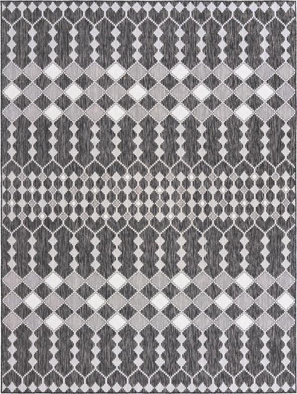Unique Loom Outdoor Trellis Traliccio Machine Made Trellis Rug Charcoal, Ivory/Gray 9' 0" x 12' 2"