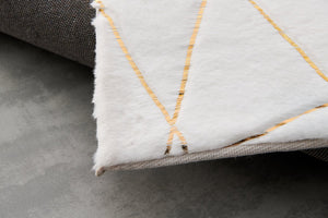 English Elm Luxury Plush Faux Fur Area Rug - Machine Washable White & Gold Geometric Design For Modern Spaces B030P233686
