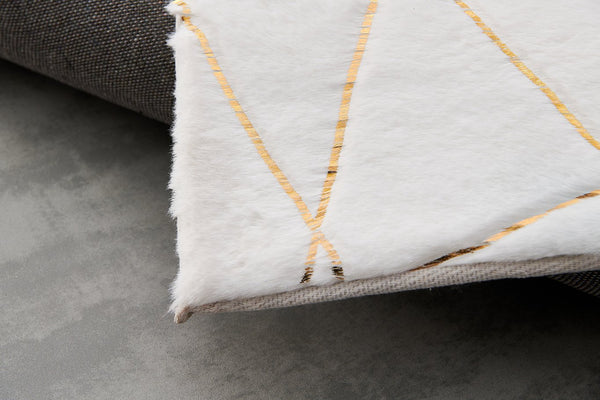 English Elm Luxury Plush Faux Fur Area Rug - Machine Washable White & Gold Geometric Design For Modern Spaces B030P233686