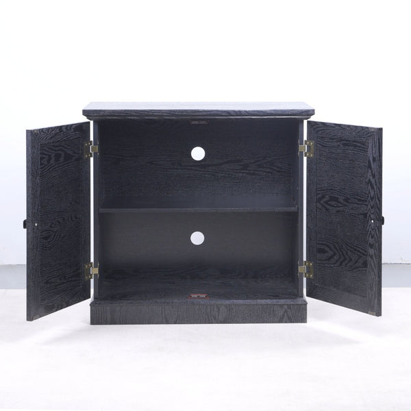 English Elm Storage Sideboard with Mirrored Acrylic Doors and Wood Grain Mdf Finish for Compact Rooms Black W2899P372748