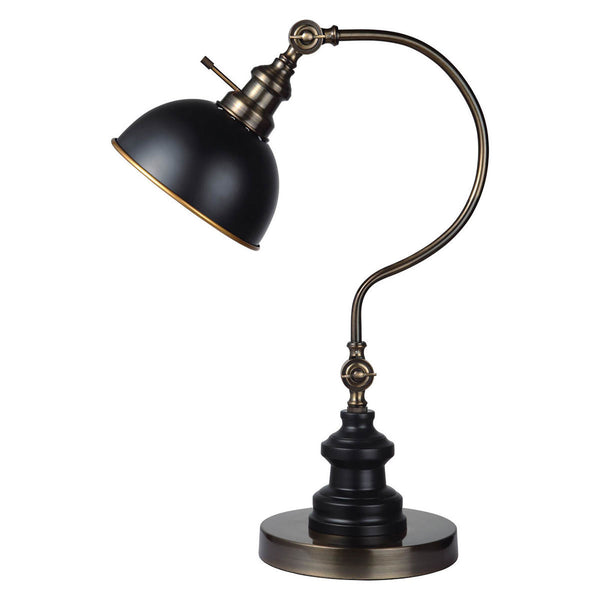 English Elm Industrial Table Lamp Vintage Industrial Stain Metal with Circular Base Curved Stem 22" Height Ambient Lighting Antique Gold 13 L x 6 W x 18 H B2741P317241