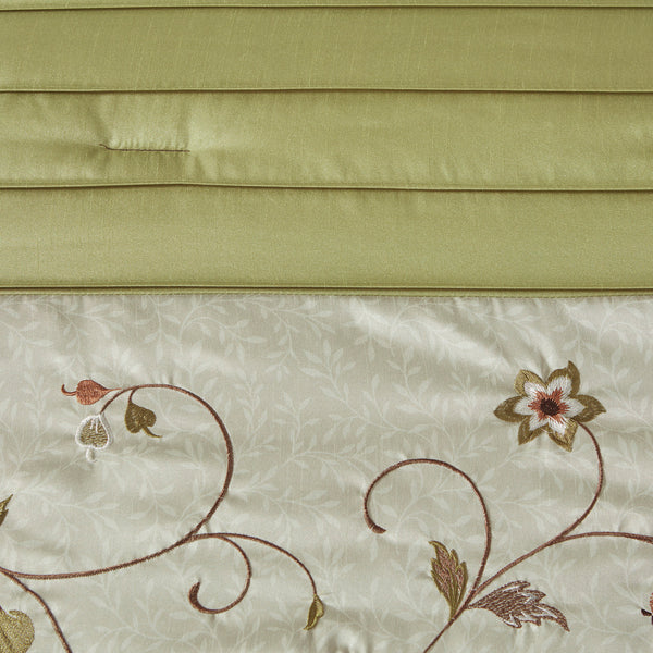 English Elm Embroidered 7-Piece King Comforter Set In Green, Chocolate & Taupe - Luxurious Floral Design & Pillows B03597124