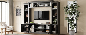 English Elm Entertainment Wall Unit with Glass Doors Open Shelving Mdf Living Room Storage Black N710S688102B