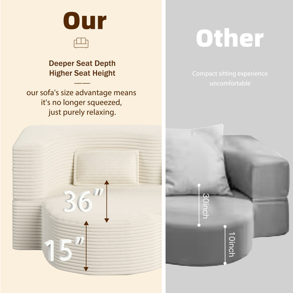 English Elm Modern Full Size Folding Sofa Bed with Plush Corduroy, 2 Pillows, 15" Foam Mattress, No Assembly Required Beige+White W1885P347080