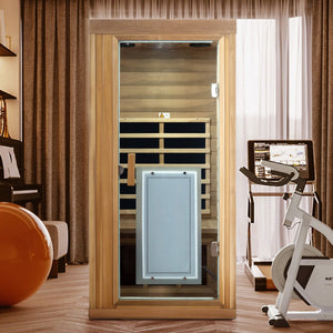 English Elm One Person Far Infrared Cedar Indoor Sauna with Glass Door and Bluetooth Audio W632S00015