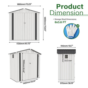 English Elm 6x Galvanized Steel Outdoor Storage Shed with Peaked Roof Skylight and Lockable Door W3213P309060