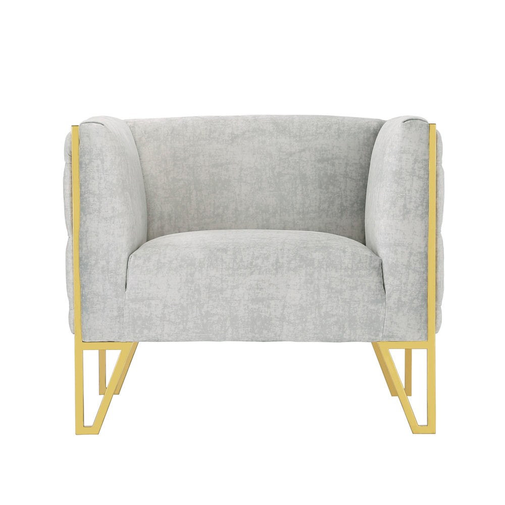 English Elm Vector Velvet Lounge Chair Gray — Luxurious Tufted Velvet, Polished Brass Stainless Frame, 300lb Capacity B365P398027