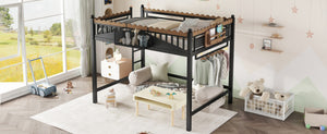 English Elm Full Size Metal Loft Bed with Built-in Shelving for Teen or Studio Bedroom W1580S00381