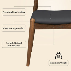 English Elm [video] Rubberwood Dining Chairs Set of 2 Faux Leather Ergonomic Retro Splayed Leg Design Walnut+Black N759P386879B