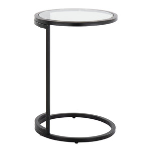 English Elm Round Zenn End Table In Black Metal & Clear Glass - Stylish C-Shaped Accent For Small Spaces B202P223395-GIGA
