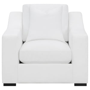 English Elm Chelan White Fabric Accent Chair with Sloped Arms Boxed Cushions and Cappuccino Wood Legs B062P440261