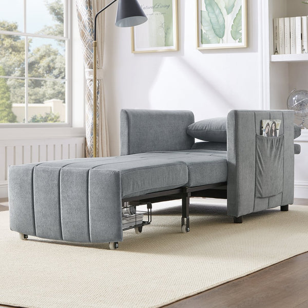 English Elm Upholstered Convertible Sleeper Sofa with 5-Position Recline, Pull-Out Bed, Deep Seat & Storage Pockets Grey N719P272689E