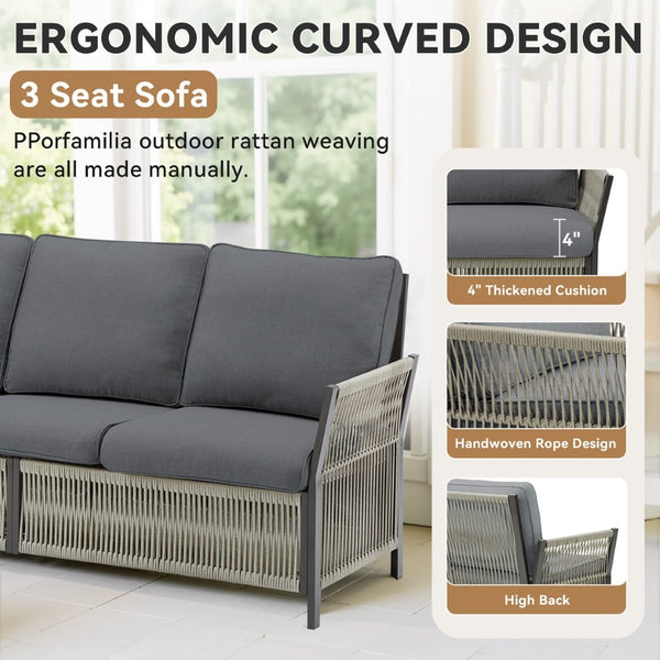 English Elm 73.2" Outdoor Handwoven Rattan 3 Seat Sofa with Olefin Cushions for Porch or Patio T3773P419402