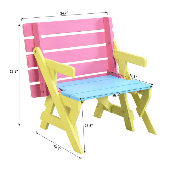 English Elm KID'S Multi-Functional Arm Chair Table Set with 2 Benches - Blue/Pink Wooden Kids Activity Furniture W495P170202