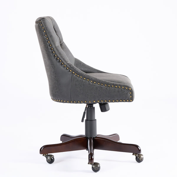 English Elm A&A Handcrafted Sheepskin-Pattern Office Chair with High-Rebound Foam, Solid Wood & Steel Legs, Retro Gray W1143P202751