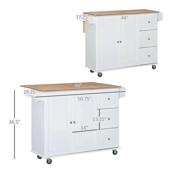 English Elm Kitchen Island Cart with Drop Leaf Countertop Drawers Cabinet and Locking Casters T3971P388081