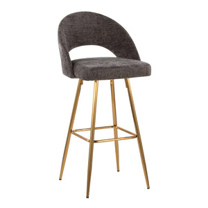 English Elm Fixed-height Metal Frame Barstools with Upholstered Seats and Geometric Footrest Set of 2 Gold,Grey B202S01935