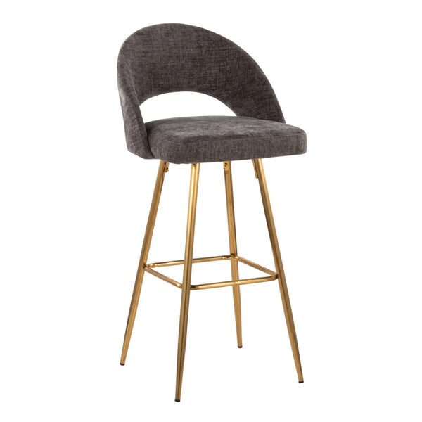 English Elm Fixed-height Metal Frame Barstools with Upholstered Seats and Geometric Footrest Set of 2 Gold,Grey B202S01935