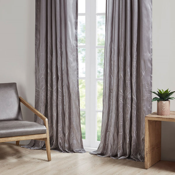 English Elm Curtain Madison Park Andora Faux Silk Embroidered Tree Branch Panel Lined Rod Pocket Back Tabs 50x84 Grey 3 L x 10.04 W x 7.09 H B03598038