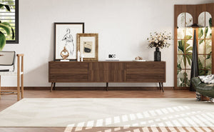 English Elm 70 Inch Fluted Entertainment Center Walnut Finish Solid Wood Legs Soft Close Storage N710P372539P