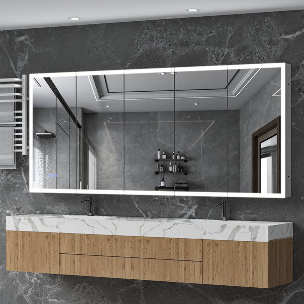 English Elm Led Lighted Medicine Cabinet With Mirror - 84"X36" Anti-Fog, Adjustable Shelves & Dimmable Lighting W3735P374537