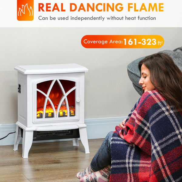 English Elm Homcom Electric Fireplace Stove - 18" Portable Heater With Realistic Flames, Overheat Safety, White W2225P249837