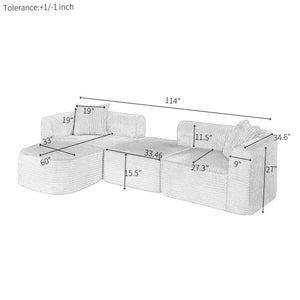 English Elm 114" Cloud Sectional Couch with L-Shape Chaise Modular Corduroy Sofa with Movable Ottoman, No Assembly Required, Plush Comfort for Living Spaces Black W1117P371650