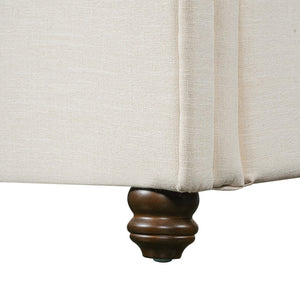 English Elm King Upholstered Bed Linen Fabric Rolled Headboard Rubberwood Legs Primary Bedroom Beige N757K384825I