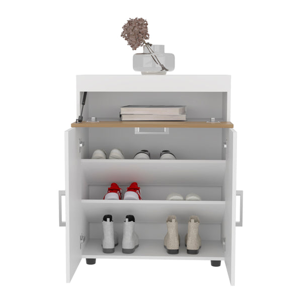 English Elm Moab Multi-Tier Shoe Rack in White/Macadamia — Space-Saving Engineered Wood Organizer for Entryway B092P315572