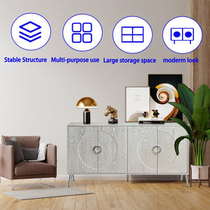 English Elm Modern Lacquered 4 Door Wooden Cabinet Sideboard Buffet Server with Two-Tier Storage and Sleek Countertop Champagne W1435P191609