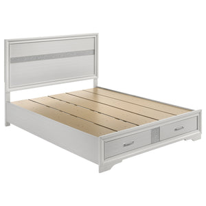 English Elm Orchid White Queen Storage Bed with Built-In Drawers, Ergonomic Pulls, Classic Panel Style, Sturdy Headboard - Space-Saving Elegance B062S00686